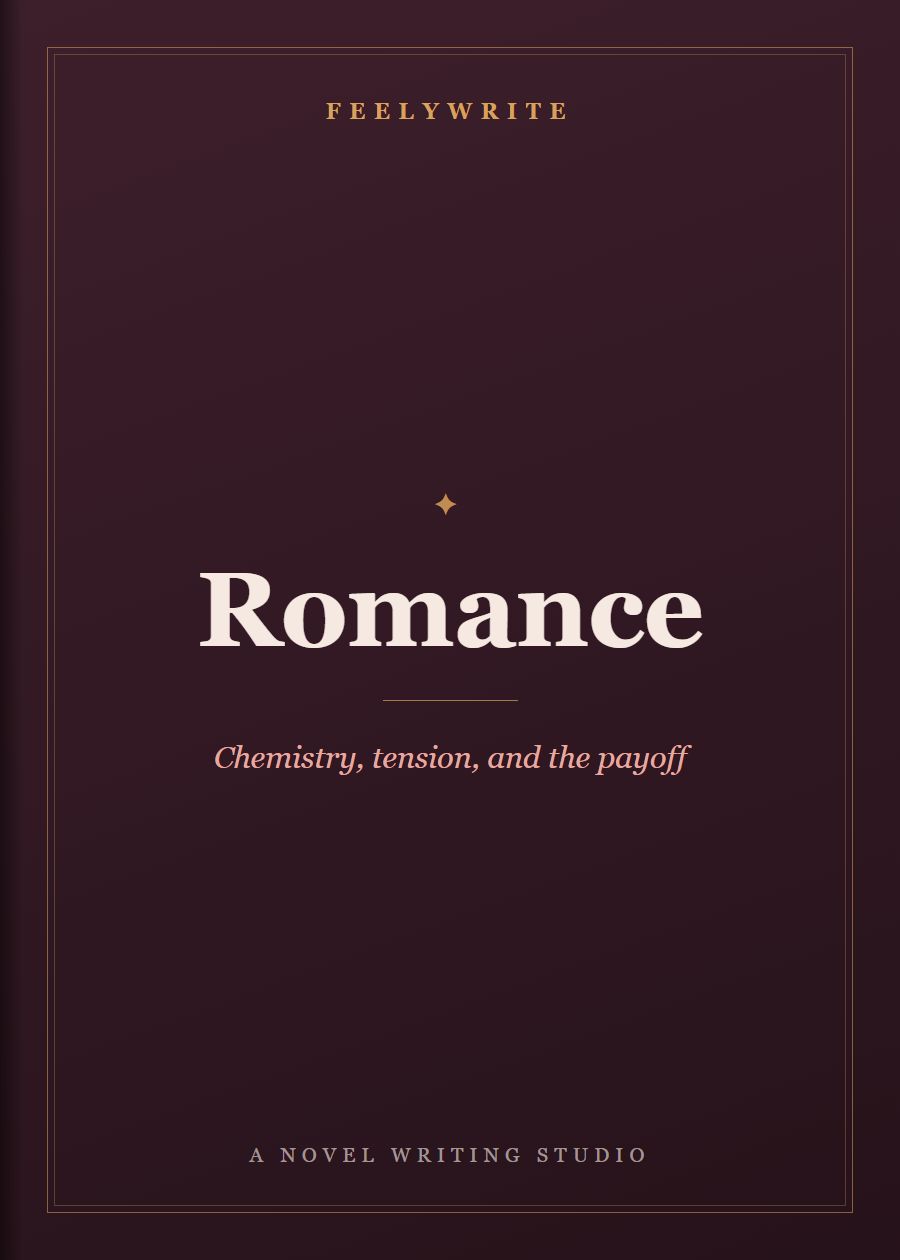 Romance book cover from FeelyWrite with the line “Chemistry, tension, and the payoff”